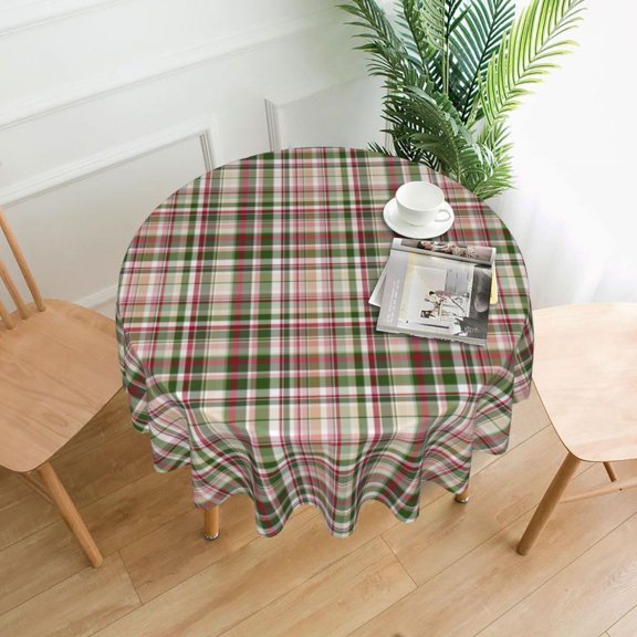 Round Tablecloth 60 Inch Orange Green Tartan Buffalo Plaid Table Cloth - Waterproof Washable Polyester Table Cover for Fall/Winter Thanksgiving Christmas Festive Home Dining and Kitchen Décor