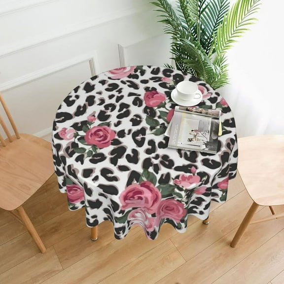 Round Tablecloth 60 Inch, Pink Rose Table Cover (Fit for 20"-47" Table), Soft Fabric Washable Wrinkle Resistant Table Cloths for Parties Kitchen Family Gatherings Home Decor