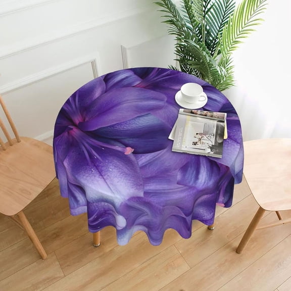 Round Tablecloth 60 Inch, Purple Lily Flowers Table Cover (Fit for 20"-47" Table), Soft Fabric Washable Wrinkle Resistant Table Cloths for Parties Kitchen Family Gatherings Home Decor