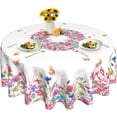 thumbnail image 1 of Round Tablecloth 60 Inch, Spring Flower Butterfly Floral Table Cloth for Rustic Farmhouse Kitchen Decor, Wipeable Polyester Fabric Table Cover for Outdoor Holiday Party, 1 of 6