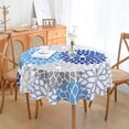 thumbnail image 1 of Round Tablecloth 60 Inch, Spring Summer Dahlia Pinnata Waterproof Table Cloth, Table Cover for Party Picnic Dinner Decor, Blue, 1 of 6