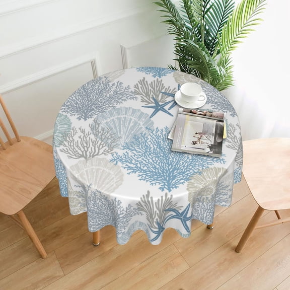 Starfish Shell Round Tablecloth, 60 inches, Stain Resistant Polyester, Dining and Kitchen