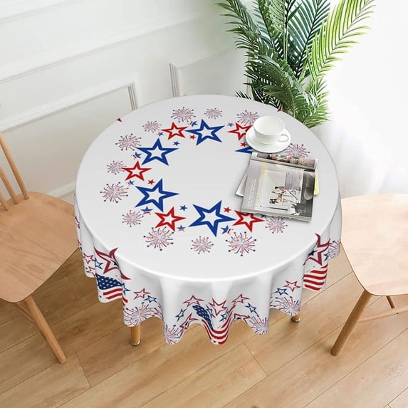 Round Tablecloth 60 Inch,Stain Resistance Polyester Table Cloth,Table Cover for Kitchen Dining Table, Buffet Parties and \u200bcamping-4th of July