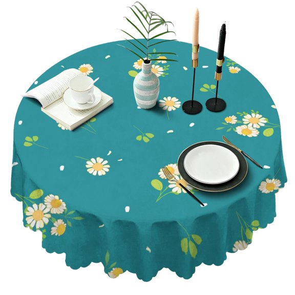 Round Tablecloth 60 Inch Table Cover Daisy Wrinkle Free Dining Kitchen