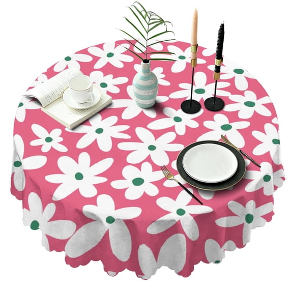 Round Tablecloth 60 Inch Table Cover Wrinkle Free Daisy Dining Kitchen