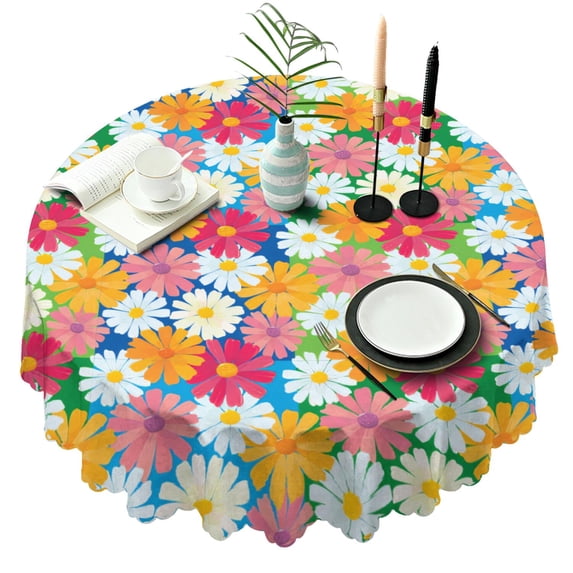 Round Tablecloth 60 Inch Table Cover Wrinkle Free Daisy Kitchen Dining