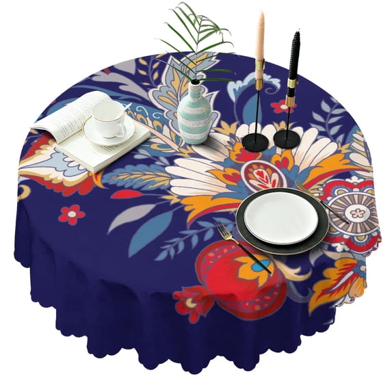 Round Tablecloth 60 Inch Vintage Paisley with Floral Print Table Cover Durable Fabric for Kitchen Dining Room Use