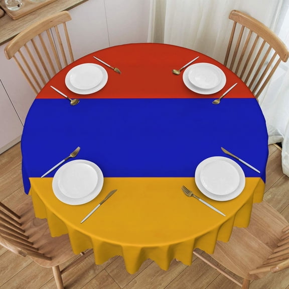 Round Tablecloth 60 Inch Water Resistant Spill Proof Washable Armenian Flag Table Cloth Decorative Table Cover