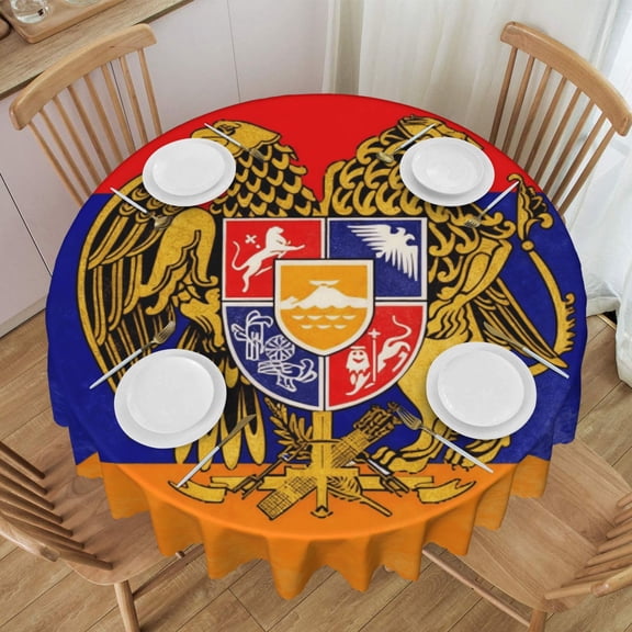 Round Tablecloth 60 Inch Water Resistant Spill Proof Washable Armenian National Emblem Table Cloth Decorative Table Cover
