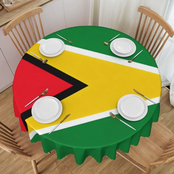 Round Tablecloth 60 Inch Water Resistant Spill Proof Washable Guyana Flag Table Cloth Decorative Table Cover