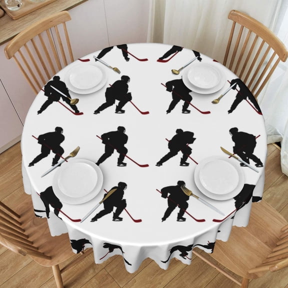 Round Tablecloth 60 Inch Water Resistant Spill Proof Washable Ice Hockey Pattern Table Cloth Decorative Table Cover