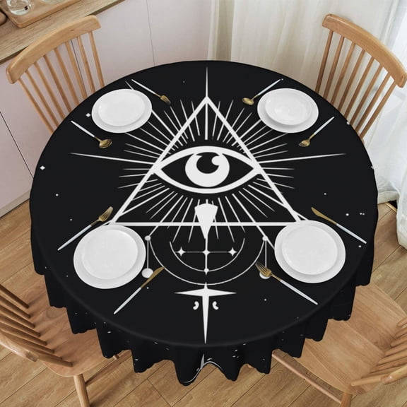 Round Tablecloth 60 Inch Water Resistant Spill Proof Washable Illuminati Occult Geometric Table Cloth Decorative Table Cover