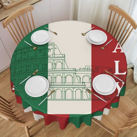 Round Tablecloth 60 Inch Water Resistant Spill Proof Washable Italy Italian Flag Roman Table Cloth Decorative Table Cover