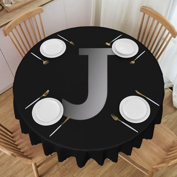 Round Tablecloth 60 Inch Water Resistant Spill Proof Washable Letter J Logo Table Cloth Decorative Table Cover