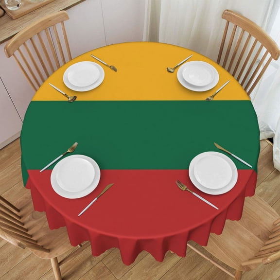 Round Tablecloth 60 Inch Water Resistant Spill Proof Washable Lithuanian Flag Table Cloth Decorative Table Cover