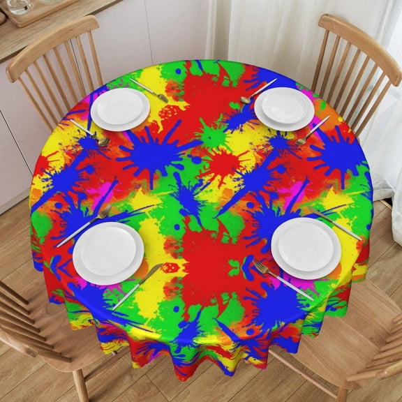 Round Tablecloth 60 Inch Water Resistant Spill Proof Washable Paint Splatter Grunge Table Cloth Decorative Table Cover