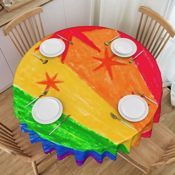 Round Tablecloth 60 Inch Water Resistant Spill Proof Washable Pride Rainbow Flag Table Cloth Decorative Table Cover