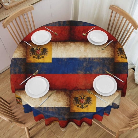 Round Tablecloth 60 Inch Water Resistant Spill Proof Washable Retro Old Russian-Flag Table Cloth Decorative Table Cover