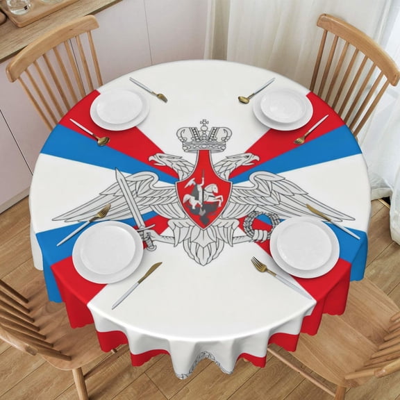 Round Tablecloth 60 Inch Water Resistant Spill Proof Washable Russian Federation Ministry Defence Flag Table Cloth Decorative Table Cover