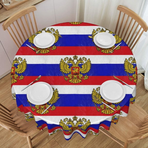 Round Tablecloth 60 Inch Water Resistant Spill Proof Washable Russian Flag Table Cloth Decorative Table Cover