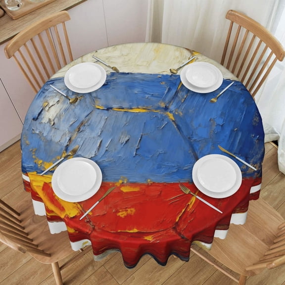 Round Tablecloth 60 Inch Water Resistant Spill Proof Washable Russian-Soccerball Table Cloth Decorative Table Cover