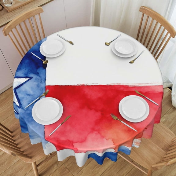 Round Tablecloth 60 Inch Water Resistant Spill Proof Washable Star-Texas-Flag Table Cloth Decorative Table Cover
