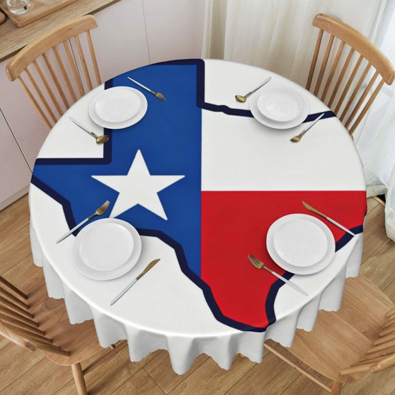 Round Tablecloth 60 Inch Water Resistant Spill Proof Washable Texas Flag Map Table Cloth Decorative Table Cover