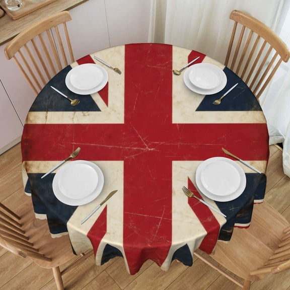 Round Tablecloth 60 Inch Water Resistant Spill Proof Washable Union-Jack Flag Table Cloth Decorative Table Cover