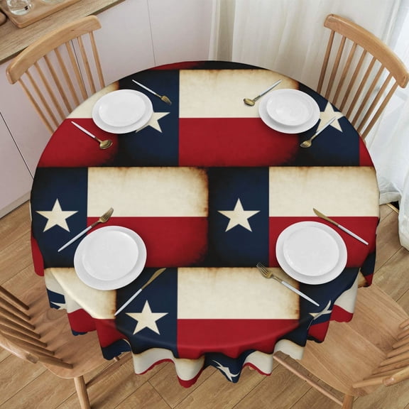 Round Tablecloth 60 Inch Water Resistant Spill Proof Washable Us Flag Texas Table Cloth Decorative Table Cover
