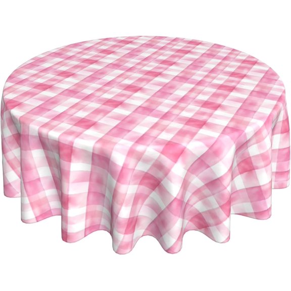 Round Tablecloth 60 Inch, Watercolor Pink Checkered Table Cloth Round Cover Oil Spill Proof Tablecloth Fabric Table Cover for Dining, Parties, Camping