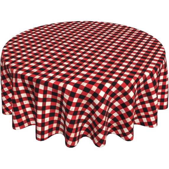 Round Tablecloth 60 Inch, Watercolor Red Black Gingham Plaid Tablecloths Round Wipeable Washable Tabletop Covers Fabric Table Cover for Dining, Party, Buffet, Wedding