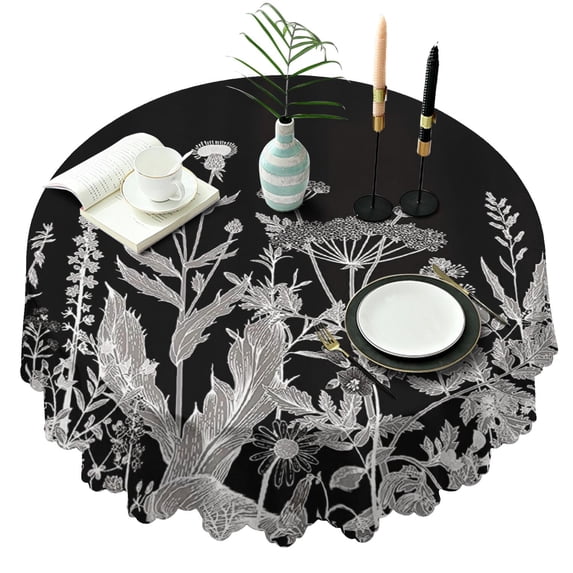 Round Tablecloth 60 Inch Waterproof Design Polyester flower Stain Wrinkle Free Table Cover