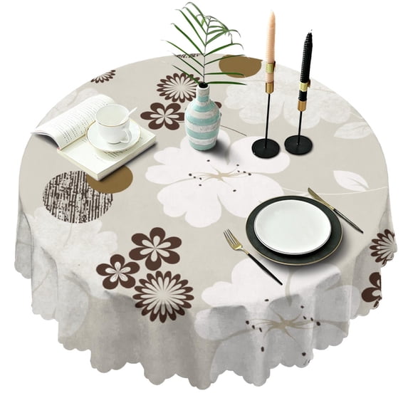 Round Tablecloth 60 Inch Waterproof Polyester flower Table Cover Stain Wrinkle Free for Kitchen Party