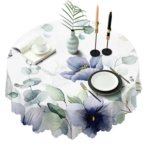 Round Tablecloth 60 Inch Waterproof Stain Wrinkle Free flower Polyester Table Cover for Kitchen Party Indoor Outdoor Use