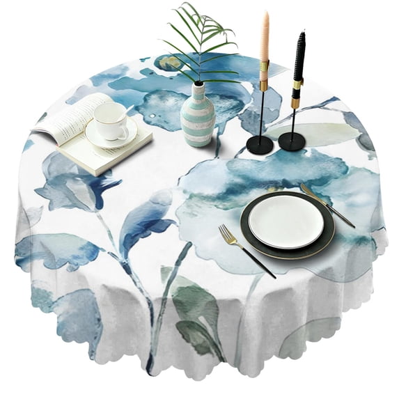 Round Tablecloth 60 Inch Waterproof Table Cover Polyester flower Stain Wrinkle Free for Events