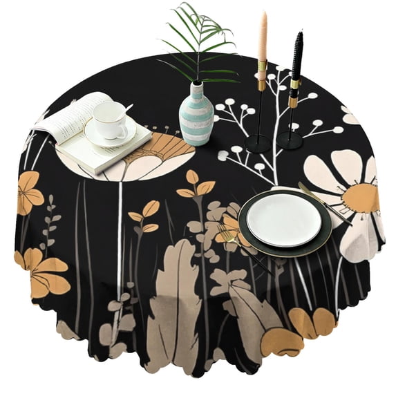 Round Tablecloth 60 Inch Waterproof flower Polyester Table Cover Stain Wrinkle Free for Dining Room