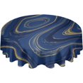 thumbnail image 1 of Round Tablecloth 60 Inch, Wild Marble Geometric Waterproof Spill Proof Table Cloth, Polyester Washable Table Covers for Dining Table, Parties, Camping, Navy Blue Yellow, 1 of 6
