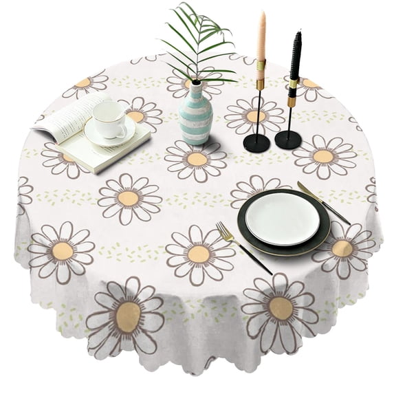 Round Tablecloth 60 Inch Wrinkle Free Daisy Table Cover Floral Print Kitchen Dining