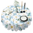 thumbnail image 1 of Round Tablecloth 60 Inch Wrinkle Free Table Cover with Daisy for Kitchen Dining Buffet, 1 of 5