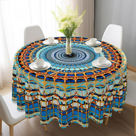 Round Tablecloth 60 inch, Bohemian Circle Table Cloth Cover, Waterproof and Wrinkle-Free, Colorful Summr Boho Tablecloths Decor for Home Kitchen Dining Party
