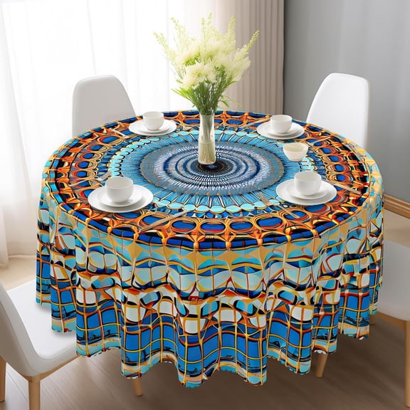 Round Tablecloth 60 inch, Bohemian Circle Table Cloth Cover, Waterproof and Wrinkle-Free, Colorful Summr Boho Tablecloths Decor for Home Kitchen Dining Party