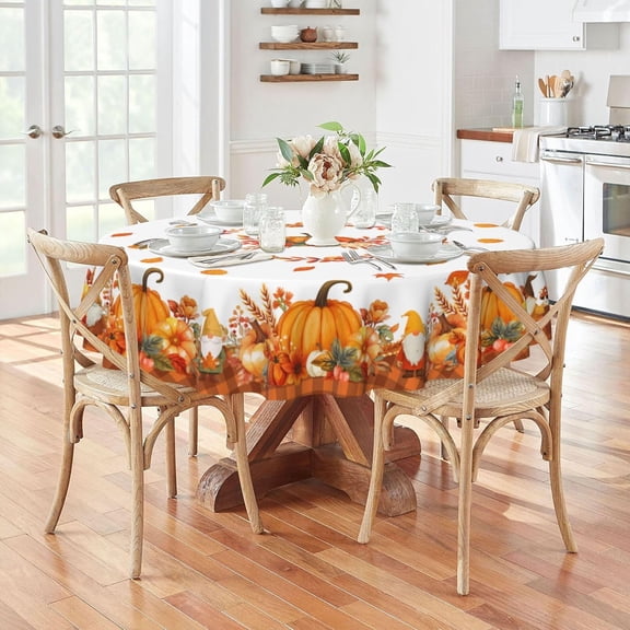 Round Tablecloth 60 inch, Fall Halloween Round Table Cloth, Stain Resistance Water Repellent Wrinkle-Free, Orange Thanksgiving Circle Tablecloth for Home Kitchen Dining Party Patio (Pumpkin)