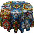 thumbnail image 1 of Round Tablecloth 60 inch, Mexican Talavera Table Cloth, Waterproof Washable Polyester Wrinkle Resistant Table Cover for Kitchen Dining Table, Wedding, Buffet Parties and Camping, 1 of 6
