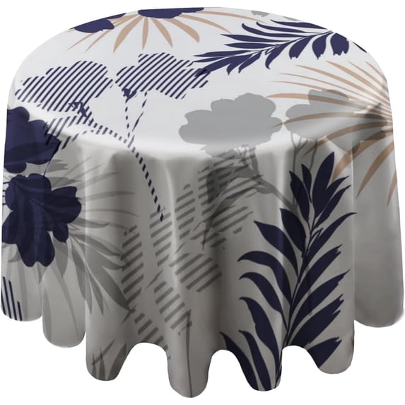Round Tablecloth 60 inch, Spring Table Cloth, Floral Leaf Waterproof Washable Polyester Wrinkle Resistant Table Cover for Kitchen Dining Table, Wedding, Buffet Parties and Camping