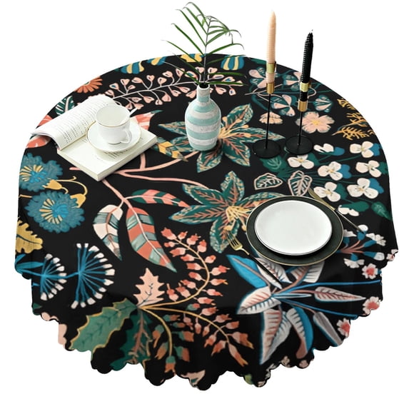 Round Tablecloth 60 x 60 Inch Round Table Cover flower Spring Summer for Party Picnic Dinner