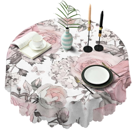 Round Tablecloth 60 x 60 Inch Round flower Table Cover for Spring Summer Party Picnic Dinner