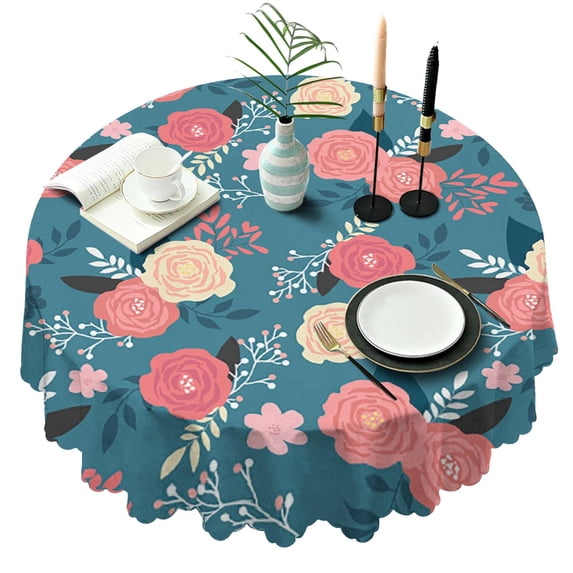 Round Tablecloth 60 x 60 Inch flower Table Cover Spring Summer Round for Picnic Party Dinner