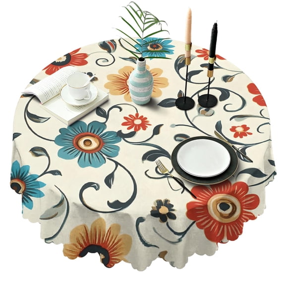 Round Tablecloth 60x60 Inch Round Spring Summer Table Cover flower for Dinner Party Picnic
