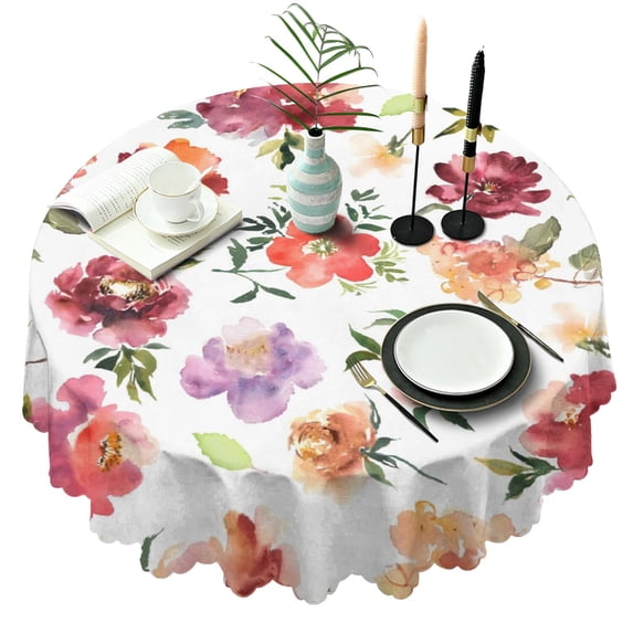 Round Tablecloth 60x60 Inch Spring Summer flower Table Cover Round for Party Picnic Dinner