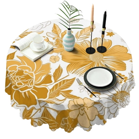 Round Tablecloth 60x60 Inch flower Table Cover Spring Summer Round for Party Picnic Dinner